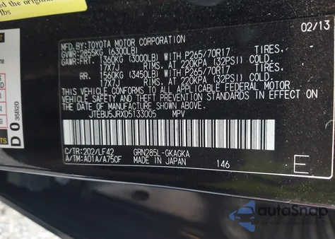 2013 Toyota 4Runner Sr5/Limited/Trail from USA, damaged, VIN JTEBU5JRXD5133005